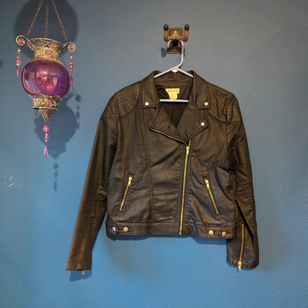 H&M Black Denim Jacket with Gold Accents